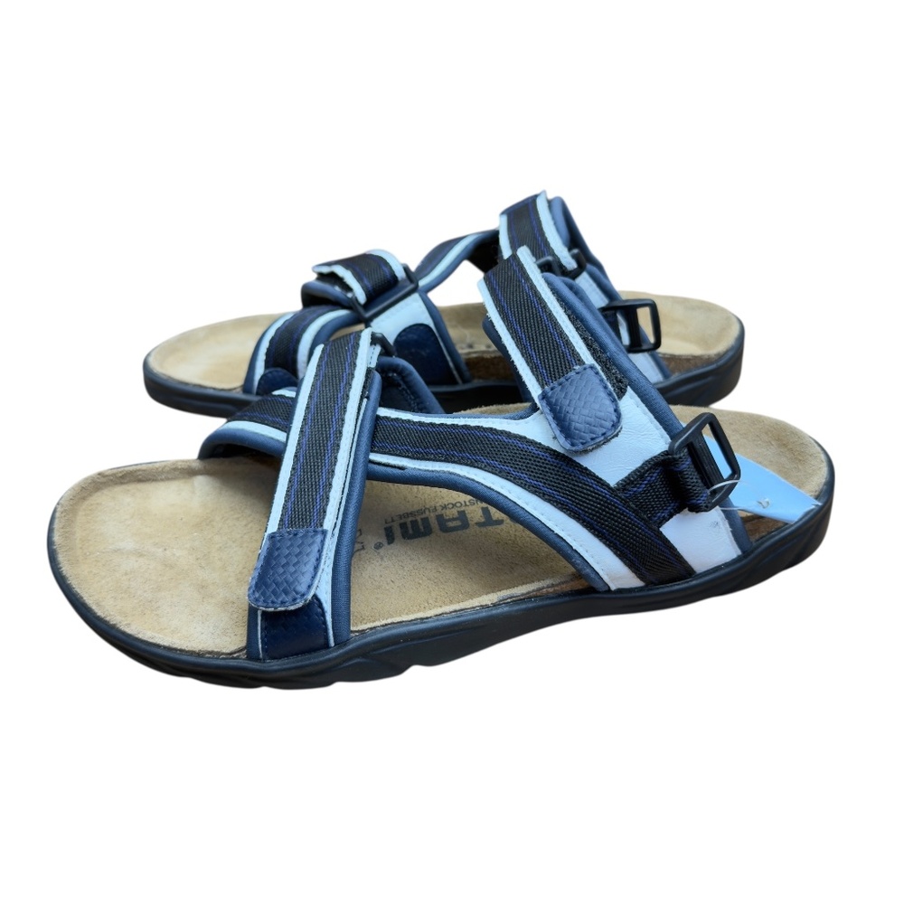 Tatami original Birkenstock Fussbet Women size L9 Blue and Black Strappy Sandals